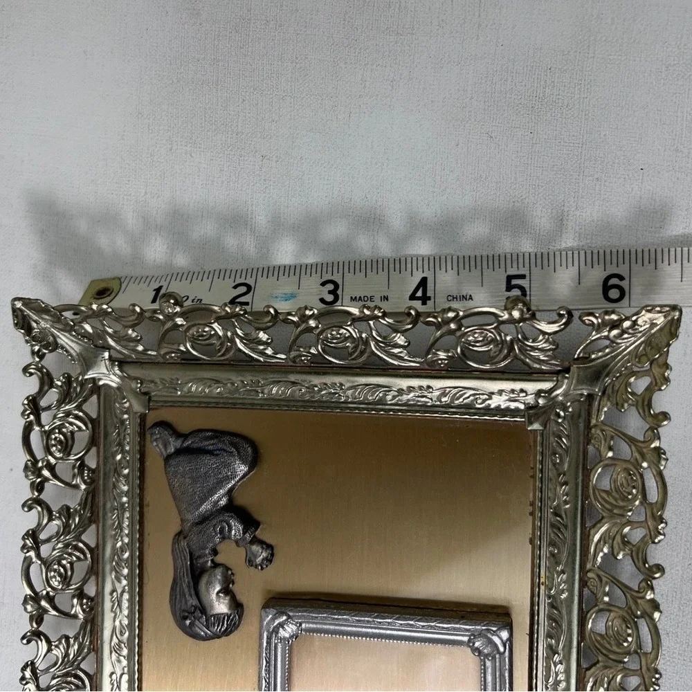 Vintage Ornate Metal Picture Frame Praying Girl Religious Decor‎ Vignette Glam
